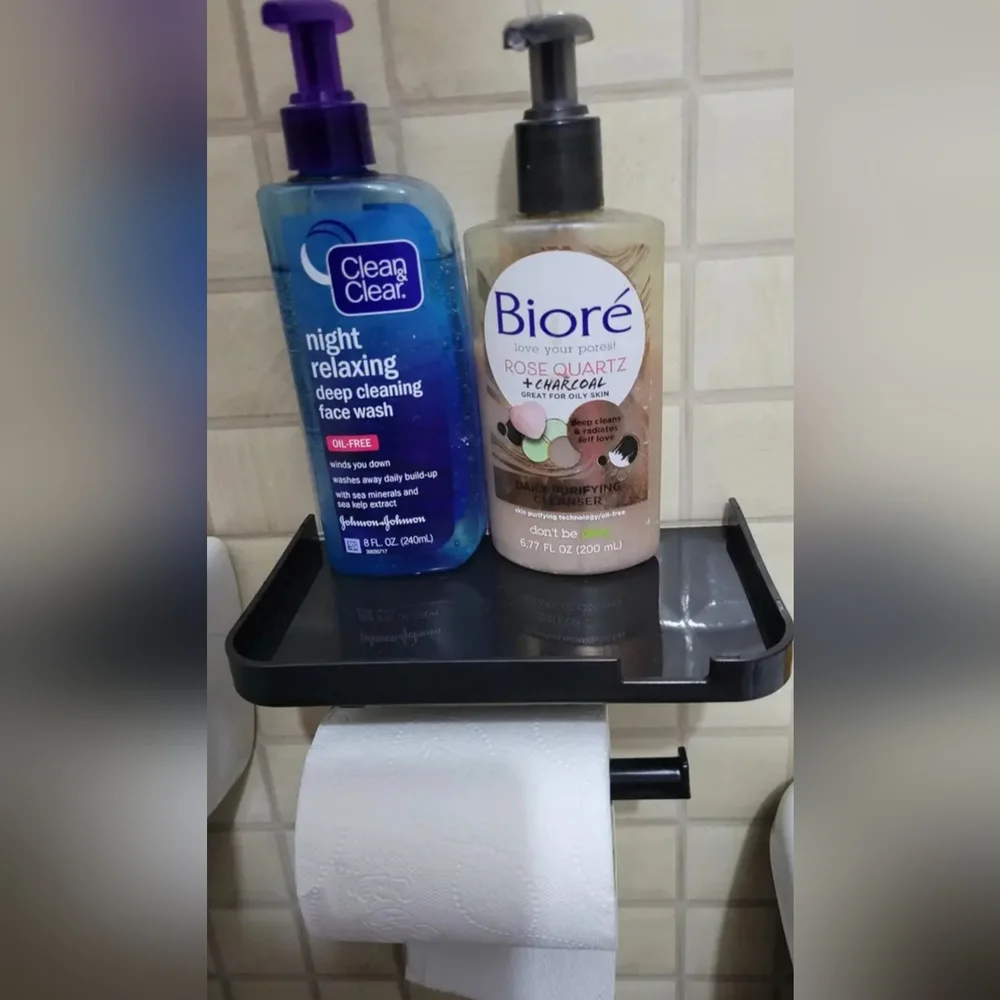 Wall Toilet Paper Holder With Tray - Black